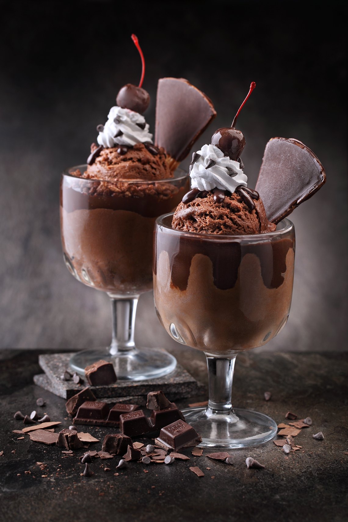 Two Sticky Chewy Chocolate Sundaes side by side